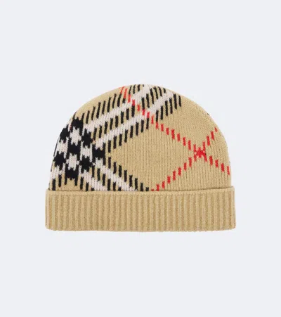 Burberry Check Cashmere-blend Beanie In Gold