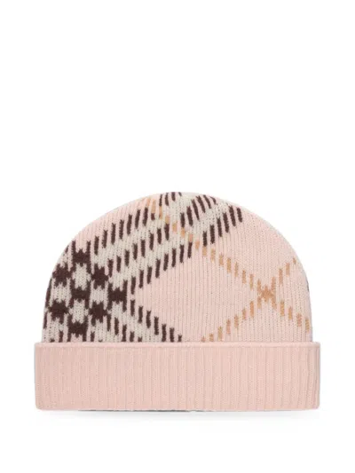 Burberry Check Cashmere-blend Beanie In Pink