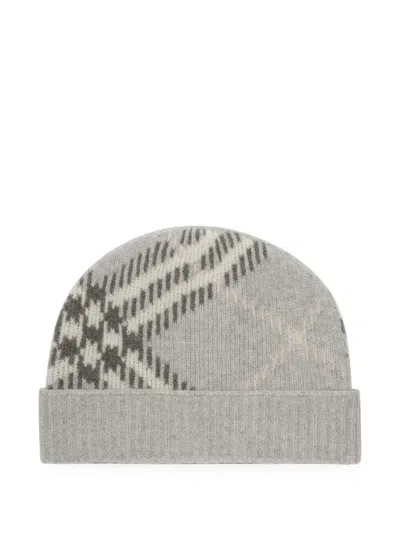 Burberry Check Cashmere-blend Beanie In Purple