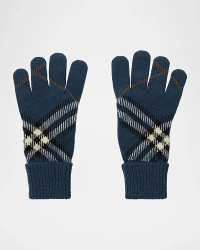 Burberry Check Cashmere-blend Gloves In Blue