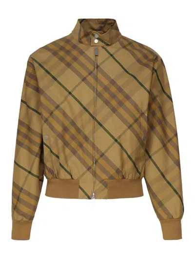 Burberry Cotton Jacket With Check Motif In Yellow