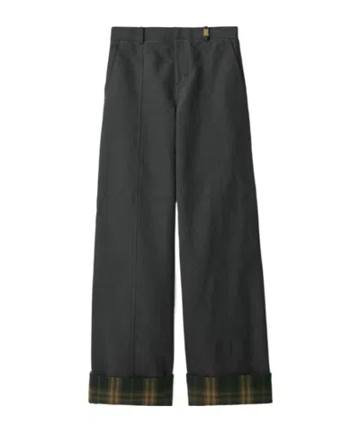 BURBERRY BURBERRY CHECKED-TRIM WIDE LEG TROUSERS