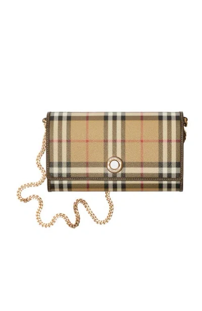 Burberry Check Chain Strap Wallet In Archive Beige/military