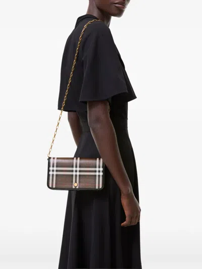 Burberry Check Chain Strap Wallet In Brown