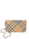 Burberry Check Flap Canvas Wallet On Chain In Nude & Neutrals