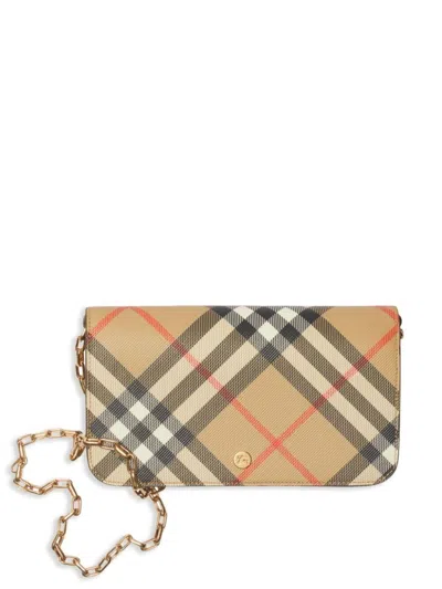 Burberry Check Chain Strap Wallet In Nude & Neutrals