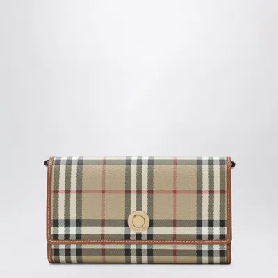 Burberry Check Chain Wallet In Beige