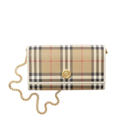 Burberry Check Chain Wallet In Neutral