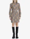 Burberry Check Wool Blend Chemisier Dress In Brown