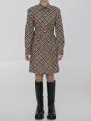 Burberry Waist Belted Shirt Dress With Checked Pattern In Brown