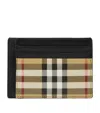 Burberry Canvas Cardholder With Checkered Pattern And Contrast Trim In Black