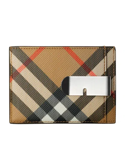 Burberry Check Clip Card Holder In Brown