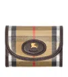 Burberry Compact Wallet With Leather Inserts In Check Pattern In Sand