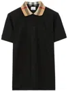 Burberry Check Collar Cotton Cody Polo Shirt In Black
