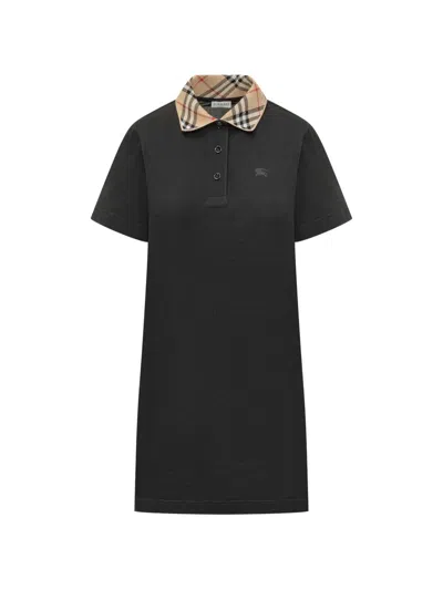 Burberry Cotton Dress Short Sleeves Check Collar In Black
