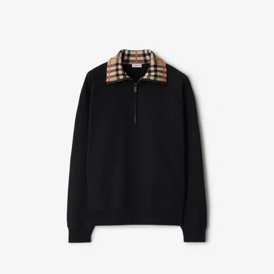 BURBERRY BURBERRY CHECK COLLAR COTTON HALF-ZIP SWEATSHIRT