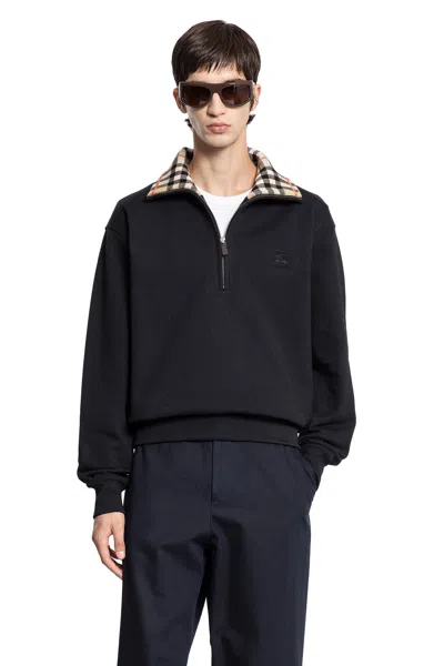 Burberry Check Collar Cotton Half-zip Sweatshirt In Black