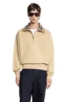 Burberry Beige Stripe Collar Half-zip Sweatshirt In Nude