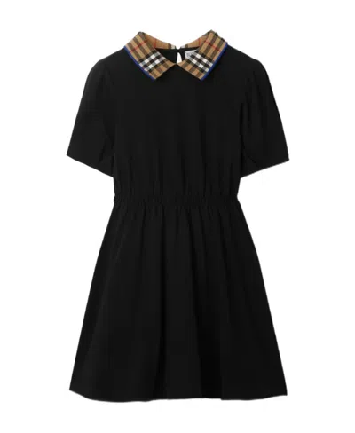 Burberry Kids' Check-collar Cotton Polo Dress In Black