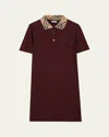 Burberry Dress Checked Collar Short Sleeves Design In Burgundy
