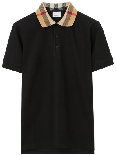 Burberry Check Collar Cotton Polo Shirt In Multicolor