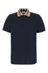 Burberry Cody Polo Shirt With Check Collar In Blue