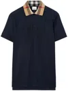 Burberry Check Collar Cotton Polo Shirt In Blue