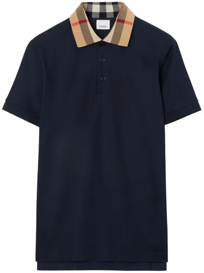 Burberry Slim Fit Check Collar Cotton Polo Shirt Clothing In Blue