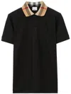 Burberry Check Collar Cotton Cody Polo Shirt In Black