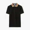 Burberry Check Collar Cotton Cody Polo Shirt In Black