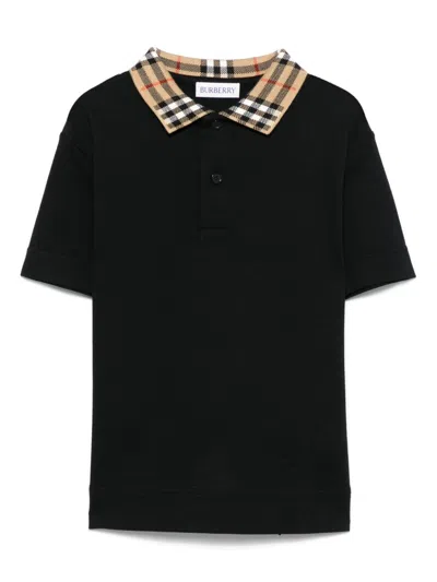 BURBERRY CHECK COLLAR COTTON POLO SHIRT
