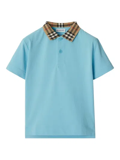 Burberry Check-collar Cotton Polo Shirt In Blue