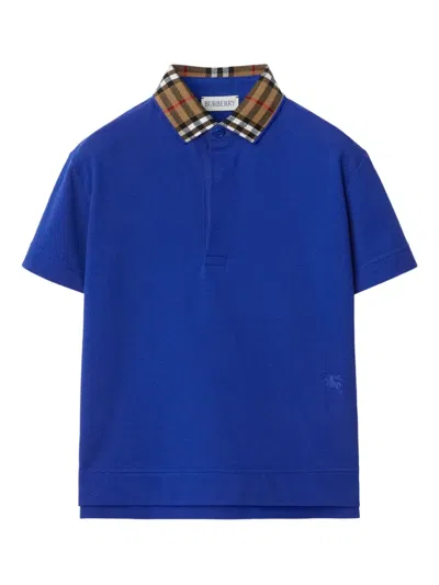 BURBERRY CHECK-COLLAR COTTON POLO SHIRT