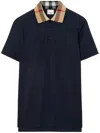 Burberry Check Collar Cotton Polo Shirt In Blue