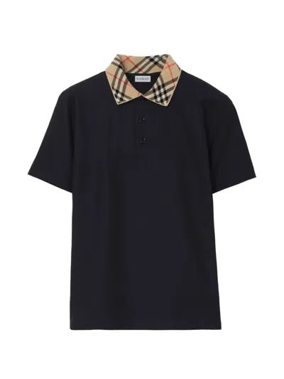 Burberry Evan Polo Shirt Short Sleeves Checked Collar In Blue