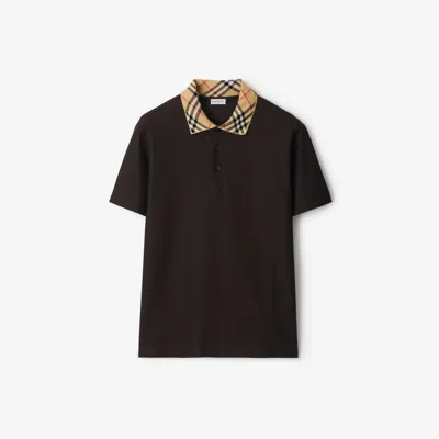 Burberry Check Collar Cotton Polo Shirt In Black