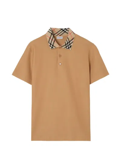 Burberry Check Collar Short Sleeve Polo Shirt In Brown
