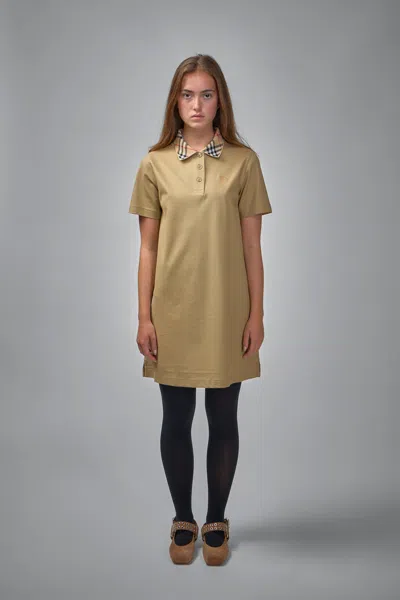 Burberry Check Collar Cotton Polo Shirt Dress In Brown