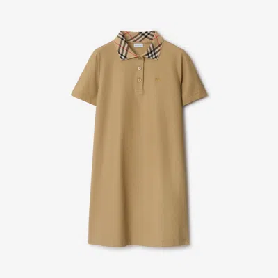 Burberry Check Collar Cotton Polo Shirt Dress In Beige