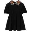 Burberry Babies'  Check Collar Cotton Polo Shirt Dress In Black