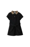 Burberry Babies'  Check Collar Cotton Polo Shirt Dress In Black