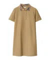 Burberry Cotton Polo-style Dress With Check Collar In Flax