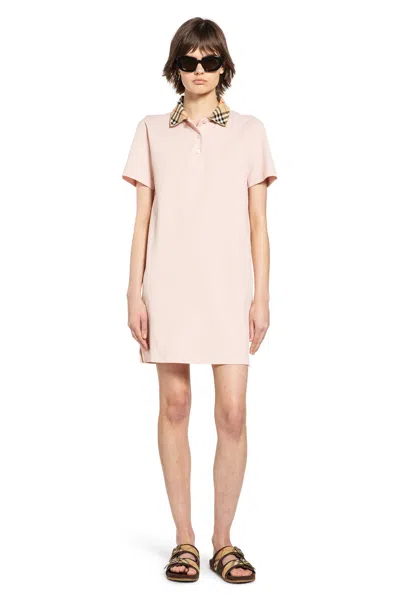 Burberry Check Collar Cotton Polo Shirt Dress In Pink