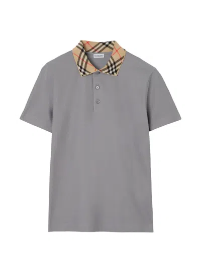 Burberry Polo T Shirt Checkered Collar Short Sleeves In Gold