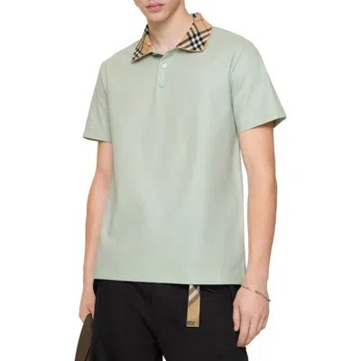 Burberry Check Collar Cotton Polo Shirt In Green