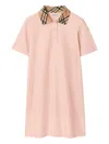 Burberry Check-collar Cotton Polo Shirt Mini Dress In Pink