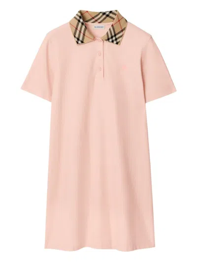 Burberry Check-collar Cotton Polo Shirt Mini Dress In Pink