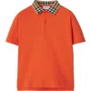 Burberry Kids'  Check Collar Cotton Polo Shirt In Molten