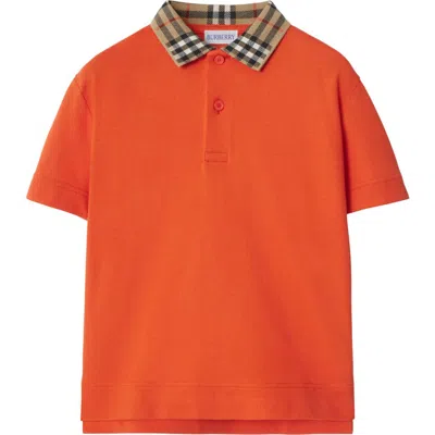 Burberry Kids'  Check Collar Cotton Polo Shirt In Molten