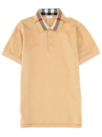 Burberry Check Collar Cotton Polo Shirt In Neutral